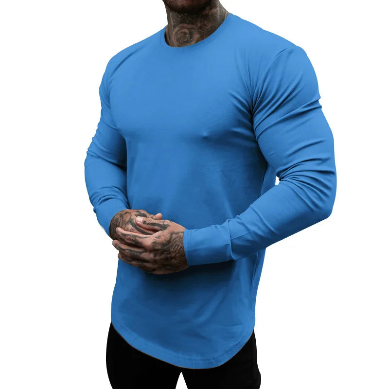 Mens Gym Workout Slim Fit Long Sleeve T-Shirt Performance Athletic Shirts Running Fitness Tee Loungewear Casual Crewneck Tops