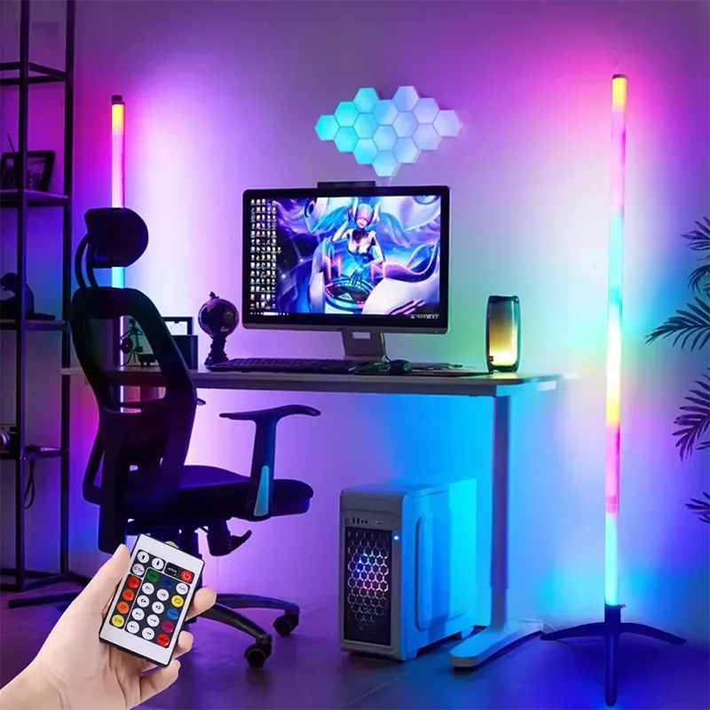 Smart RGB Corner Floor Lamp with App & Remote Control, Dimmable LED Mood Light for Gaming Living Room Bedroom