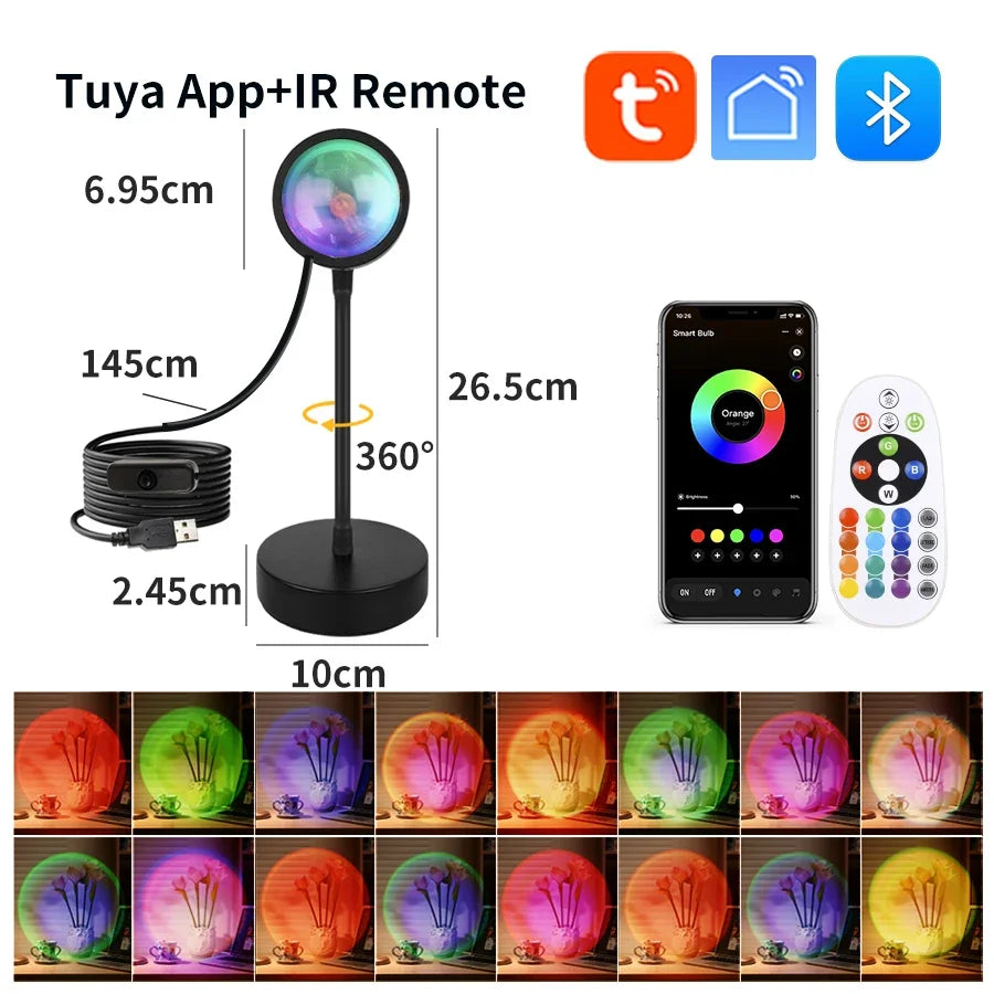 Smart Sunset Lamp Tuya USB Sunset Projector Light RGB Smart Life APP Remote For Room Photography Background Decor Lighting
