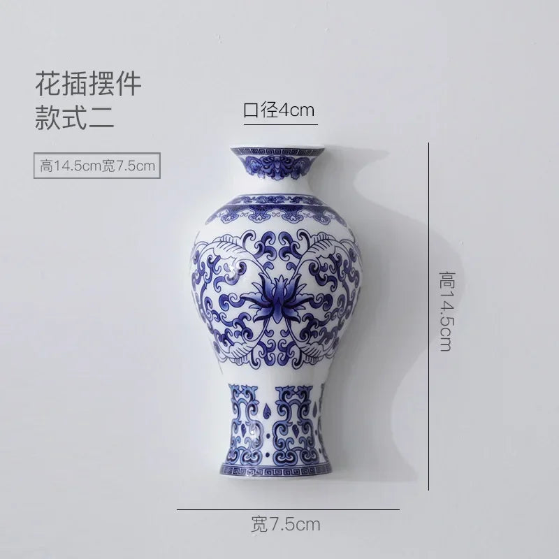Ceramic Vases Antique Blue and White Porcelain Flower Ware Lucky Bamboo Living Room Home Decoration