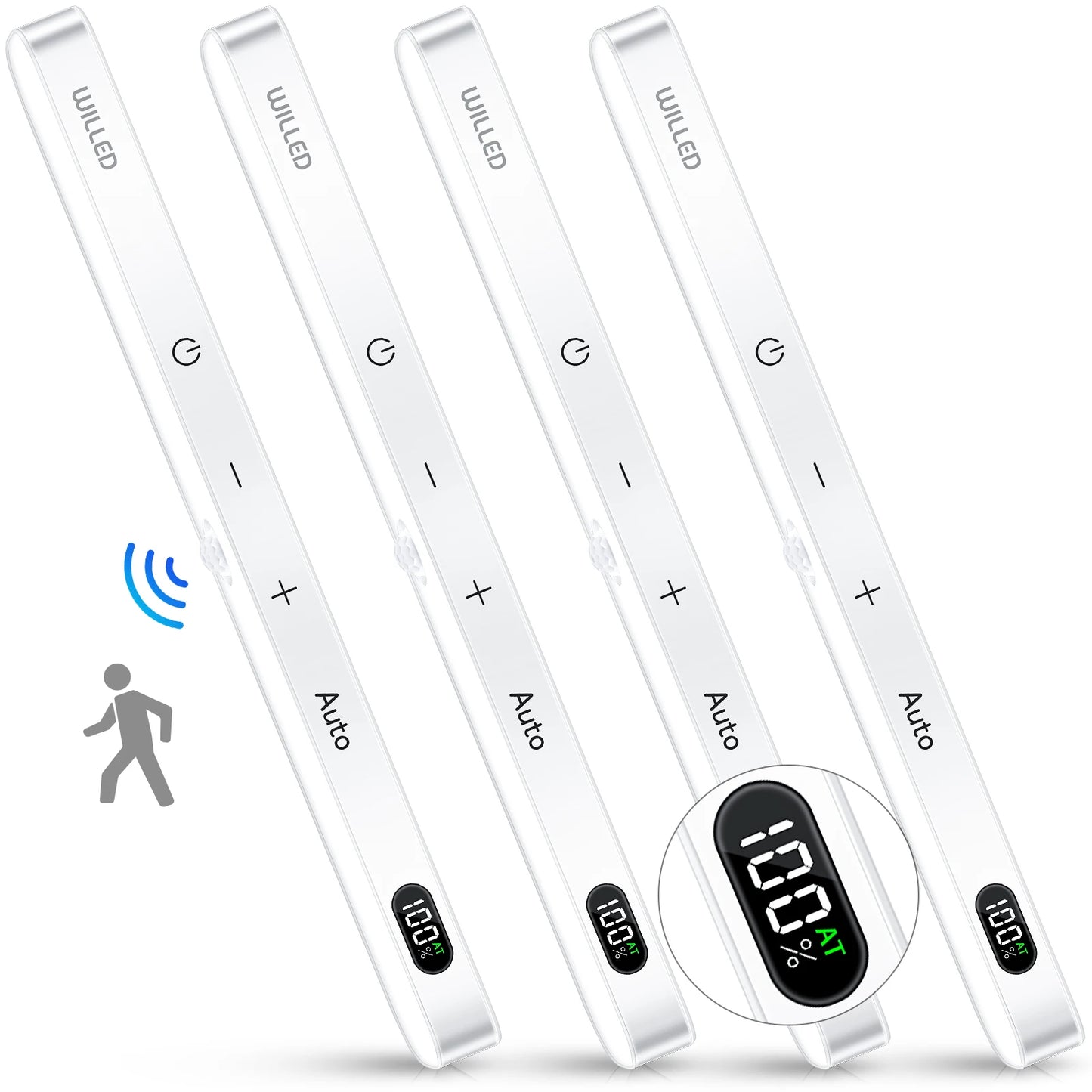 WILLED Motion Sensor Cabinet Light Battery Display 60 LED Touch Light Bar Wireless Rechargeable Battery Night Light