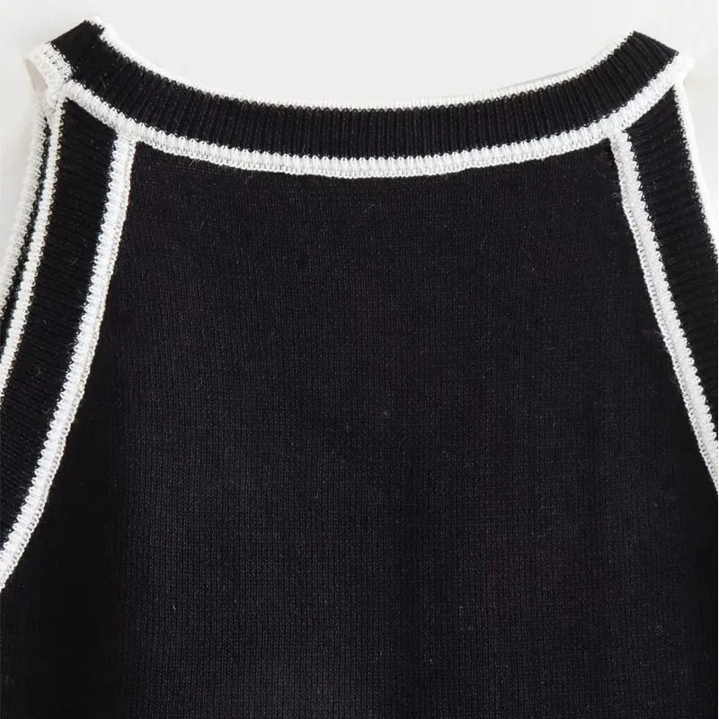 MUJER Black Knit Tank Tops for Women Sleeveless Crop Top Woman off Shoulder Knitted Women's Vest top youthful women's Tops