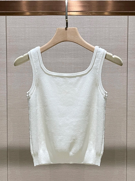 Sexy Diamond Rhinestone Vest Top Strapl Square Collar Base Knittedwear Breathable Pure Color Commute Sle Women's Tank Top