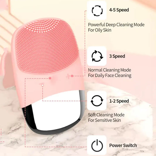Square Electric Facial Cleansing Brush Silicone Rechargeable Introducer Beauty Device Ultrasonic Face Cleaning Massage Tool