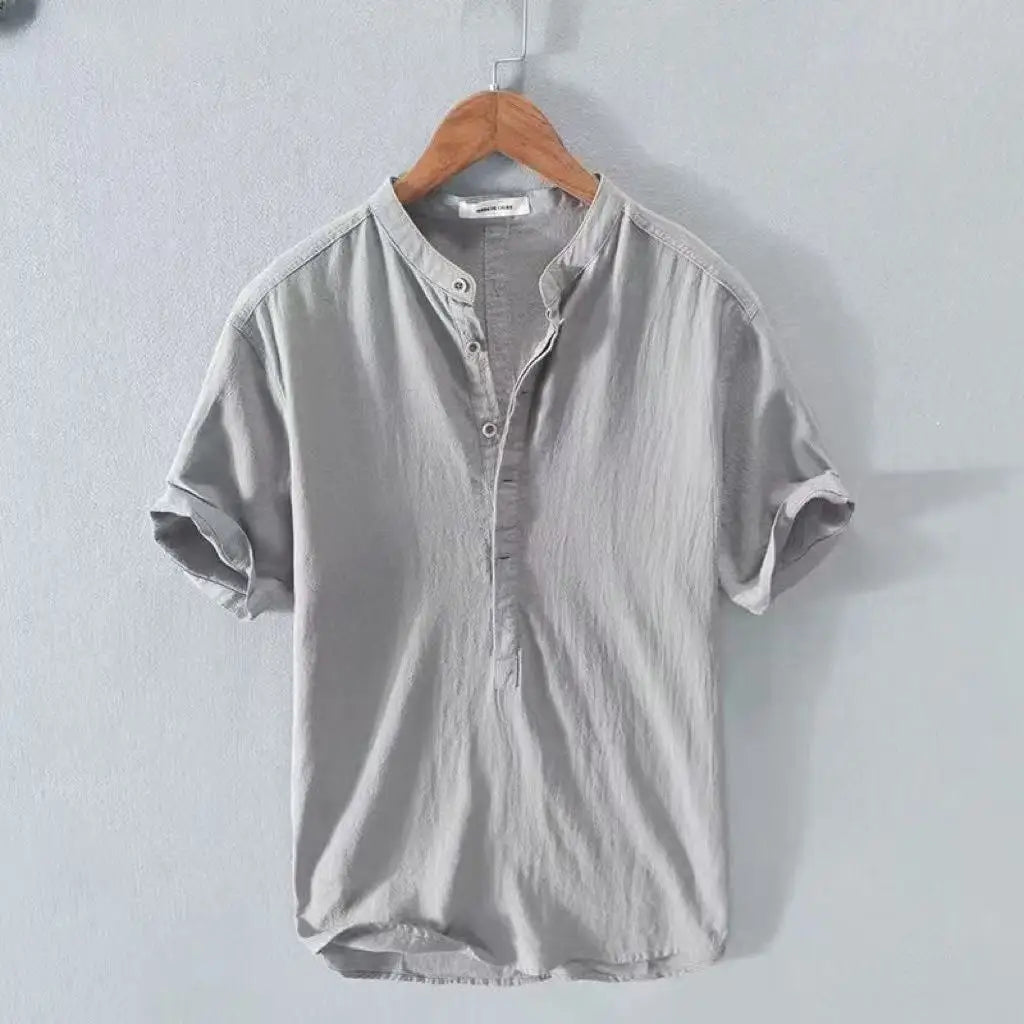 New Cotton Linen Shirts for Men Casual Shirts Lightweight Short Sleeve Henley Beach Shirts Hawaiian T Shirts for Men