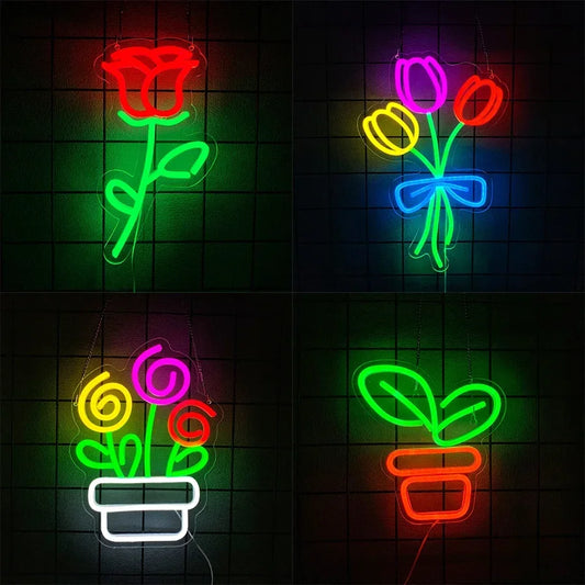 LED Sign for Business Neon Wall Logo Store Mother's Leaf Light Flower Accessories Bunch Shop Bedroom Home Garden Decor Gift Room