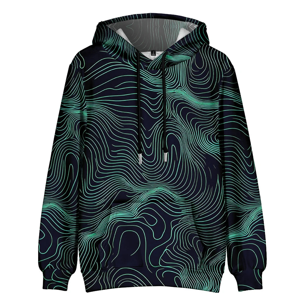 Men's Oversize Hoodie Modern Abstract Art Print Sweatshirt Fluid Graphic Pullover Hoodie with Pocket Streetwear Couple Fashion
