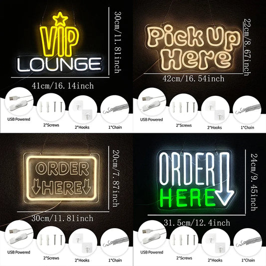 LED Sign for Store Supermarket LED Lights Order Decor Neon Lights Sign for Business Bar Shop Wall Decor Order Here Neon Sign
