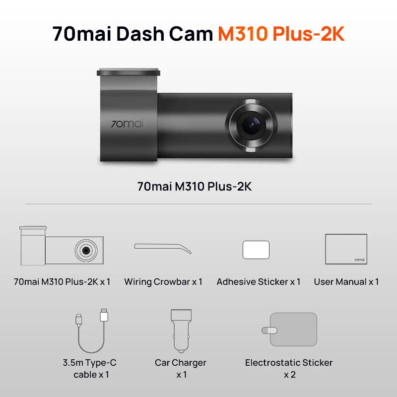 70mai Dash Cam M310 Plus 2K 1440P 143°FOV F1.55 Smart Voice Control 24H Parking Guard Night Vision 70mai M310 Plus 2K Car DVR