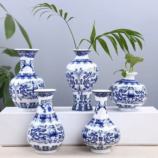 Ceramics Flower Vase Decoration Home Blue And White Vases For Wedding Decor Living Room Ornaments Table Desktop Retro Art Crafts