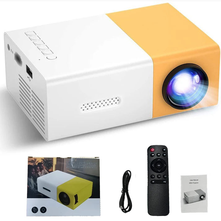 Portable mini projector, supports wired screen mirroring, support full HD 1080p, outdoor and indoor use, easily portable.