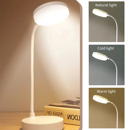 USB Plug-in Portable LED Desk Lamp - 3 Color Stepless Dimming Eye Protection Bedroom Bedside Table Light
