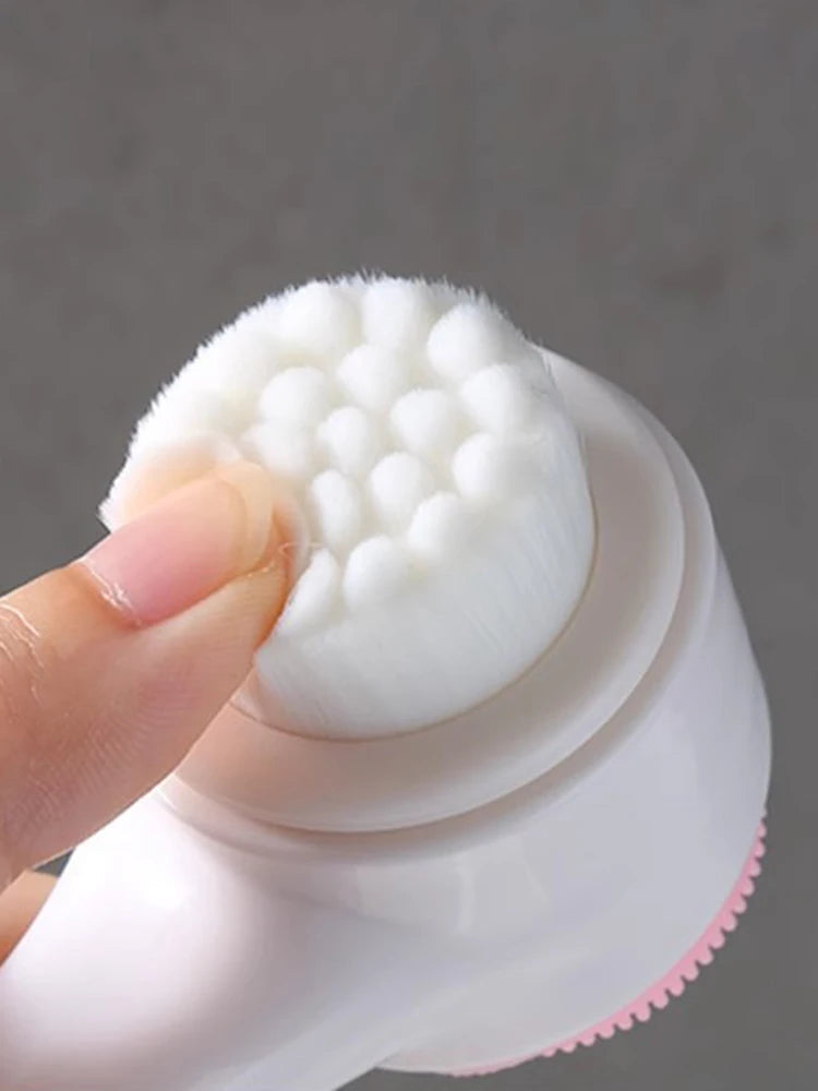 3D Double Side Face Washing Brush with OFT Fur Silica Instrument for Home Based Manual Face Clean and Pores Deep Cleanin