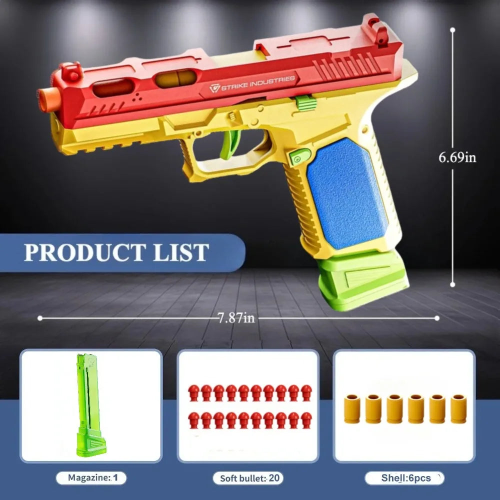 Continuous Firing Building Block Toy Gun Shell Throwing Airsoft Blowback Empty Hanging Pistol Outdoor CS Weapon for Boys Adult