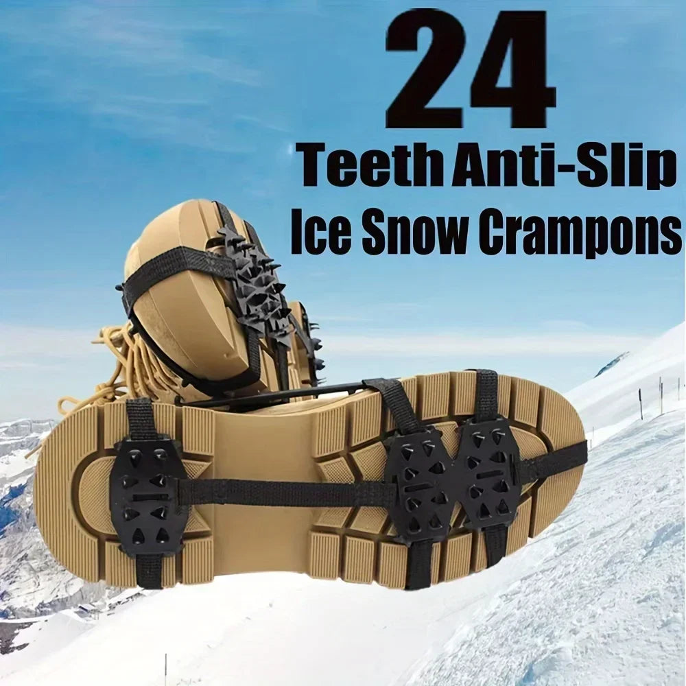 24 tooth anti slip ice claw - ice and snow shoe cover, suitable for hiking, rock climbing, walking, running, and hunting