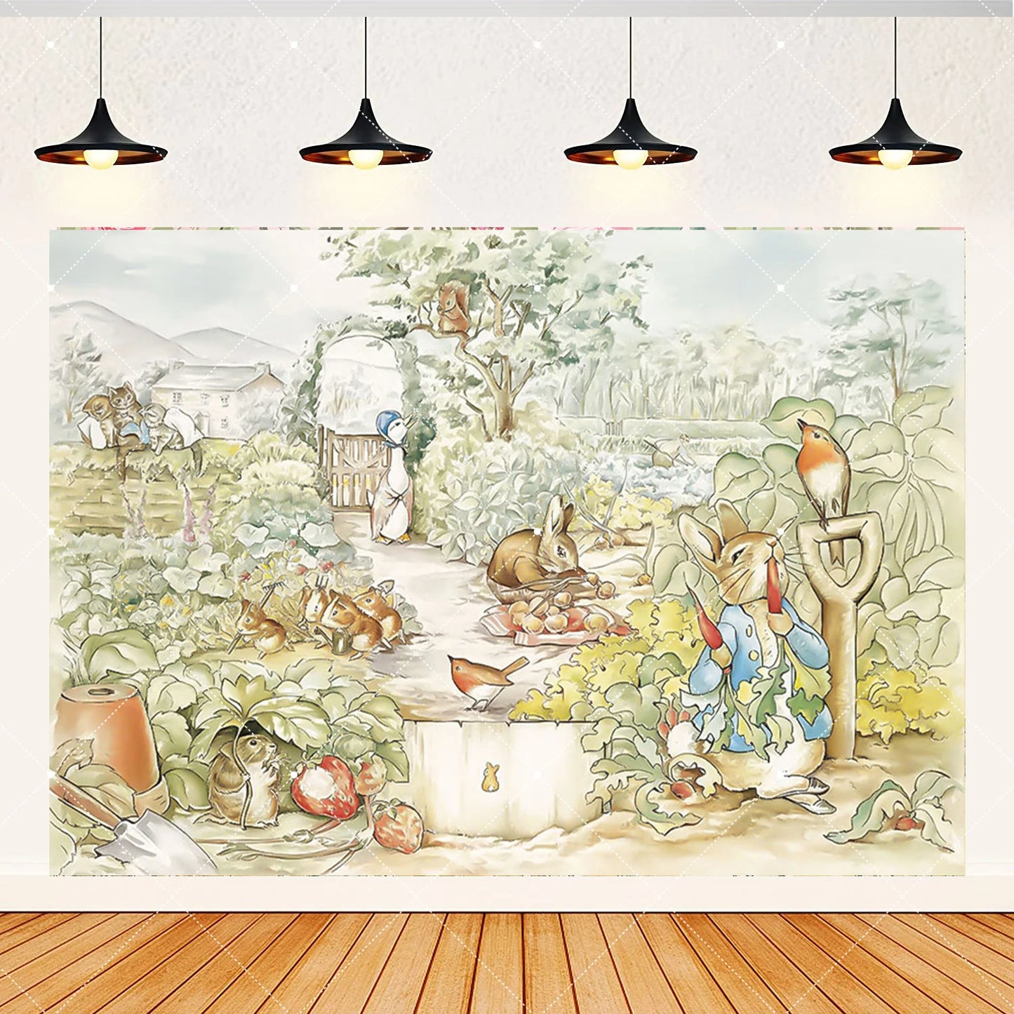 Spring Rabbit Background Kids Birthday Party Baby Shower Decor Rabbit Peter and His Animal Friends Vegetable Garden Photo Props