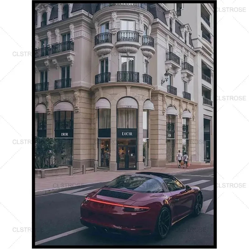 Wall Art Canvas Painting Modern Black Car Nordic Street Luxury Car Poster Black And White Pictures Home Decoration Living Roo