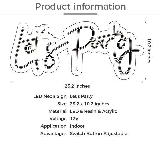 LED Neon Light Sign Lets Party Light Signs For Birthday Single Cocktail Dance Holiday Party Wall Decoration 23X10in Custom Made