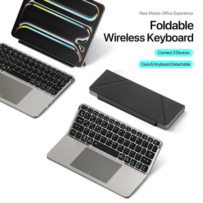 Foldable Bluetooth Keyboard with Touchpad & Phone Holder, Bluetooth 5.0 Multifunctional Wireless Keyboard for Phone Tablet PC