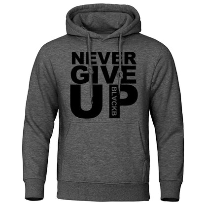 Men's Hoodies Brand Oversize Sweatshirts Soft Loose Tracksuit Never Give Up Print Autumn Winter  Fleece Pullover Hooded  Men's