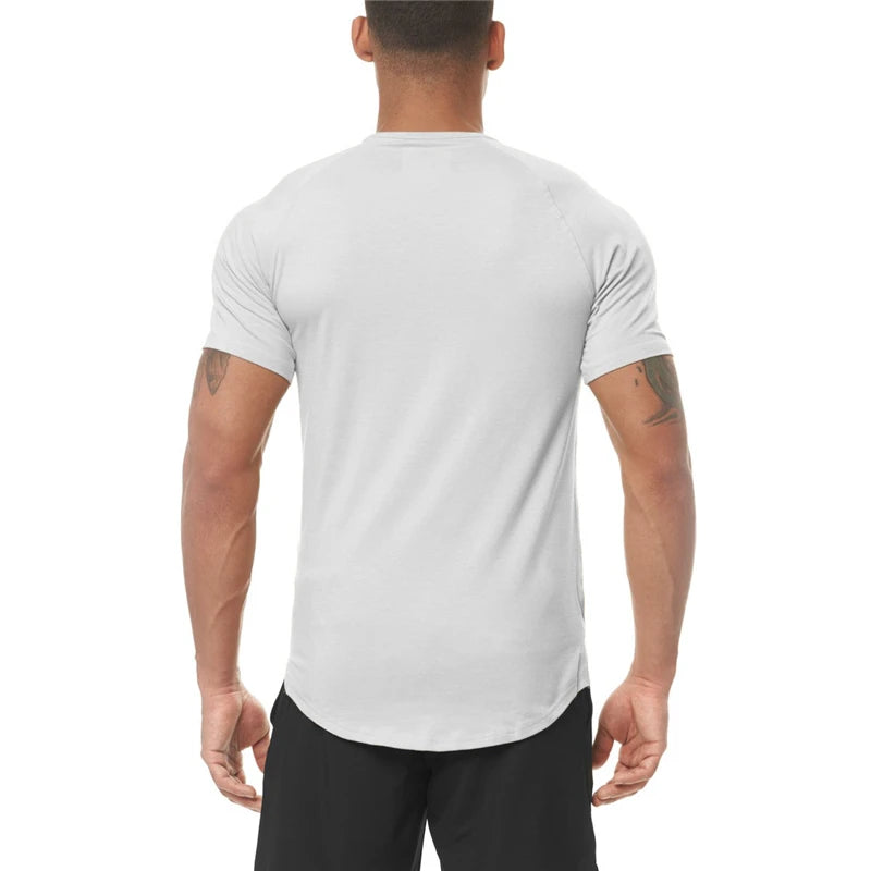 Men's Slim Fit Fitness T shirt Solid Color Gym Clothing Bodybuilding Tight T-shirt Quick Dry Sportswear Training Tee shirt Homme