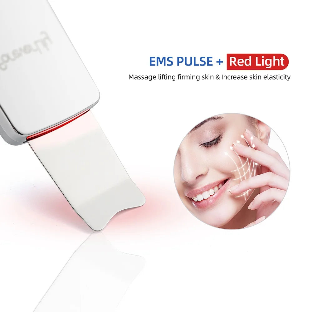 6 in 1 EMS Ultrasonic Skin Scrubber ION LED Photon Skin Lifting Massager Face Spatula Blackhead Remover Facial Deep Cleansing