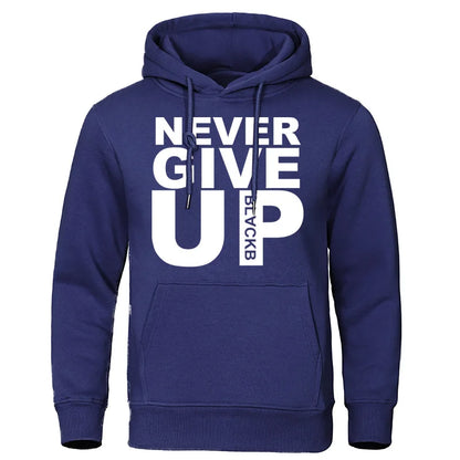 Men's Hoodies Brand Oversize Sweatshirts Soft Loose Tracksuit Never Give Up Print Autumn Winter  Fleece Pullover Hooded  Men's