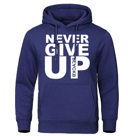 Men's Hoodies Brand Oversize Sweatshirts Soft Loose Tracksuit Never Give Up Print Autumn Winter  Fleece Pullover Hooded  Men's