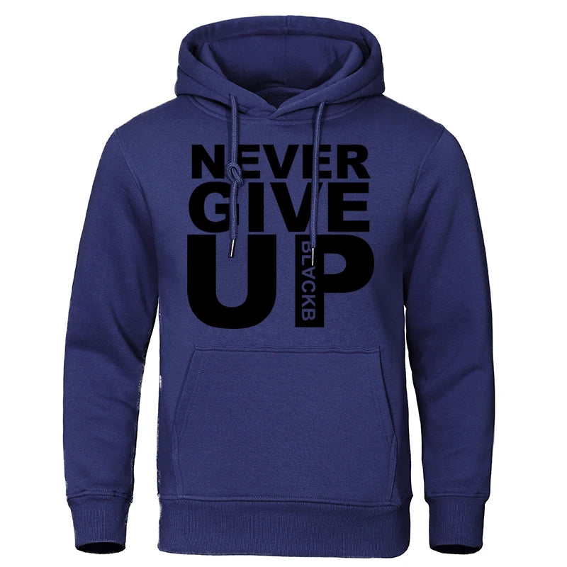 Men's Hoodies Brand Oversize Sweatshirts Soft Loose Tracksuit Never Give Up Print Autumn Winter  Fleece Pullover Hooded  Men's