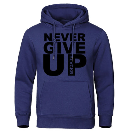 Men's Hoodies Brand Oversize Sweatshirts Soft Loose Tracksuit Never Give Up Print Autumn Winter  Fleece Pullover Hooded  Men's