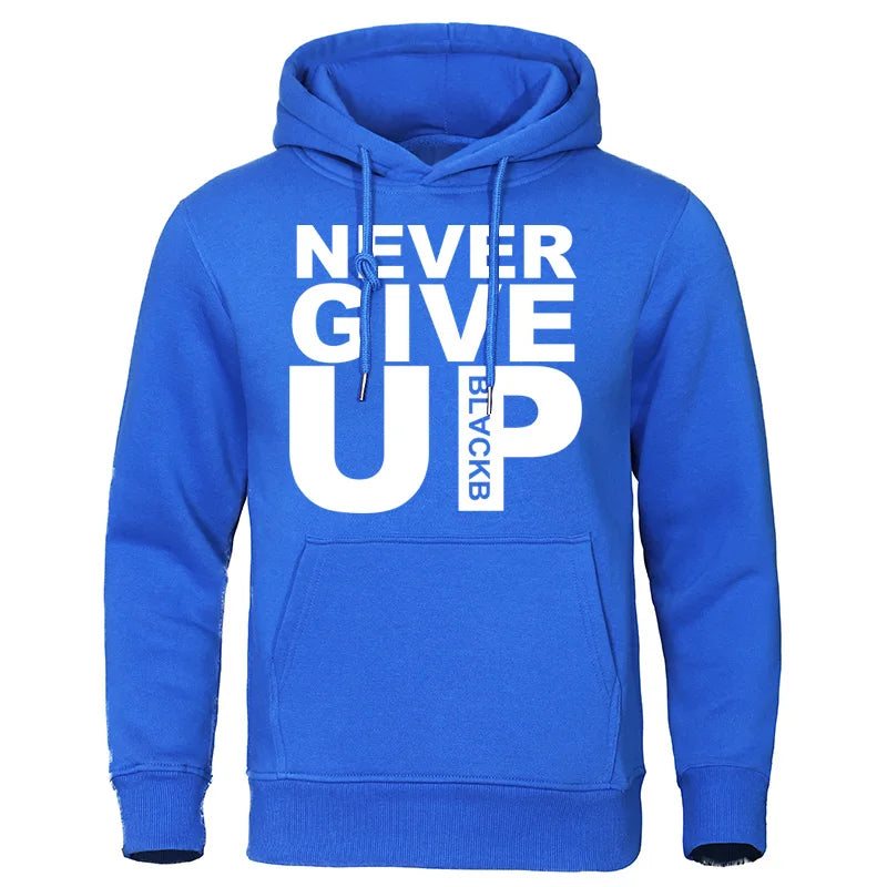 Men's Hoodies Brand Oversize Sweatshirts Soft Loose Tracksuit Never Give Up Print Autumn Winter  Fleece Pullover Hooded  Men's
