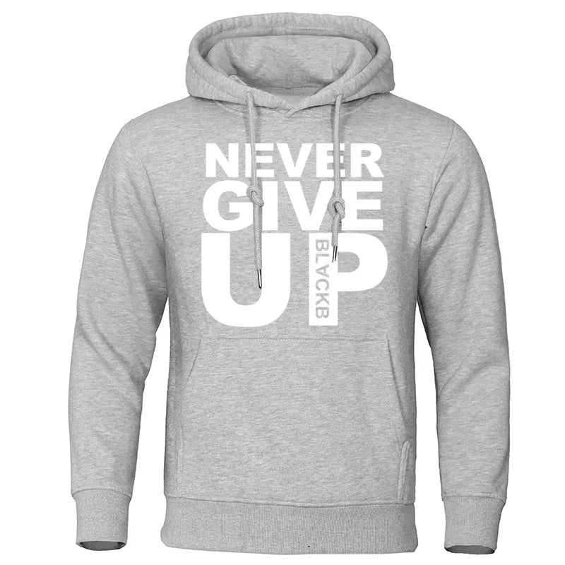 Men's Hoodies Brand Oversize Sweatshirts Soft Loose Tracksuit Never Give Up Print Autumn Winter  Fleece Pullover Hooded  Men's