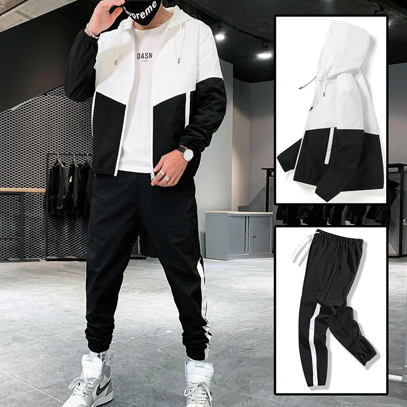 2026 Men Tracksuit Casual Joggers Hooded Sportswear Jackets And Pants 2 Piece Sets Hip Hop Running Sports Suit