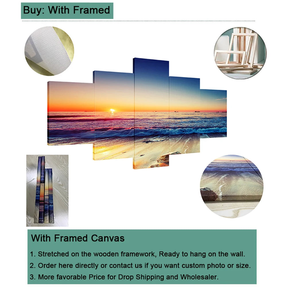 5 Piece Canvas Wall Art Custom Photo Customized Posters Picture Home Decor Framed Painting Interior Decor Room Decoration