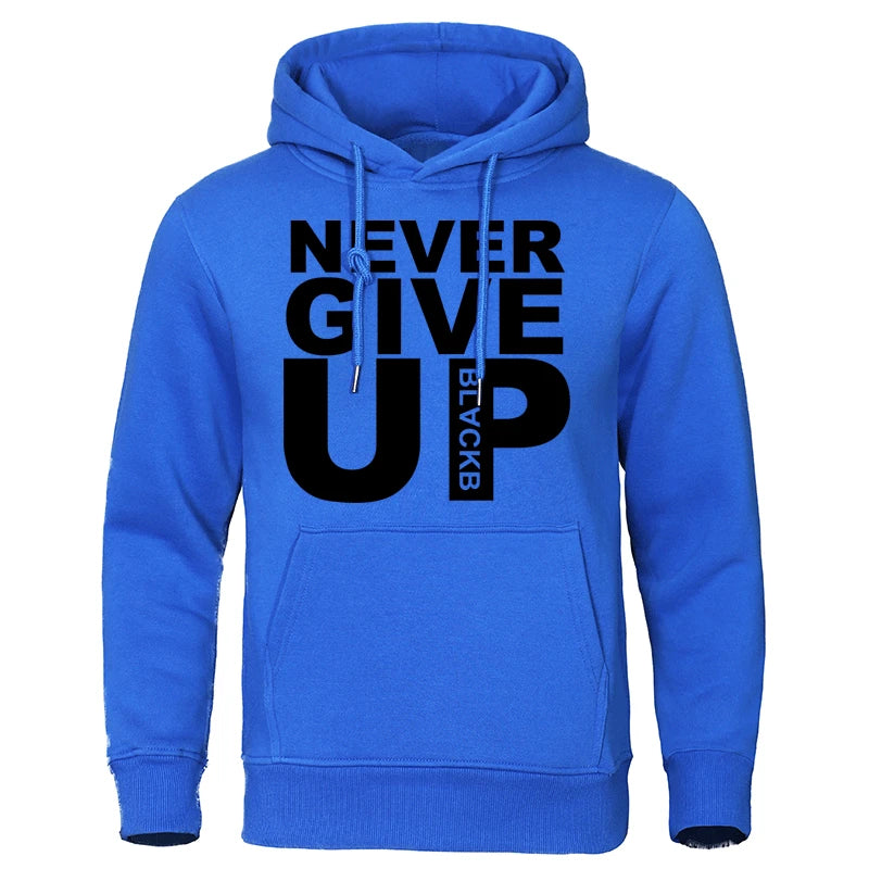 Men's Hoodies Brand Oversize Sweatshirts Soft Loose Tracksuit Never Give Up Print Autumn Winter  Fleece Pullover Hooded  Men's