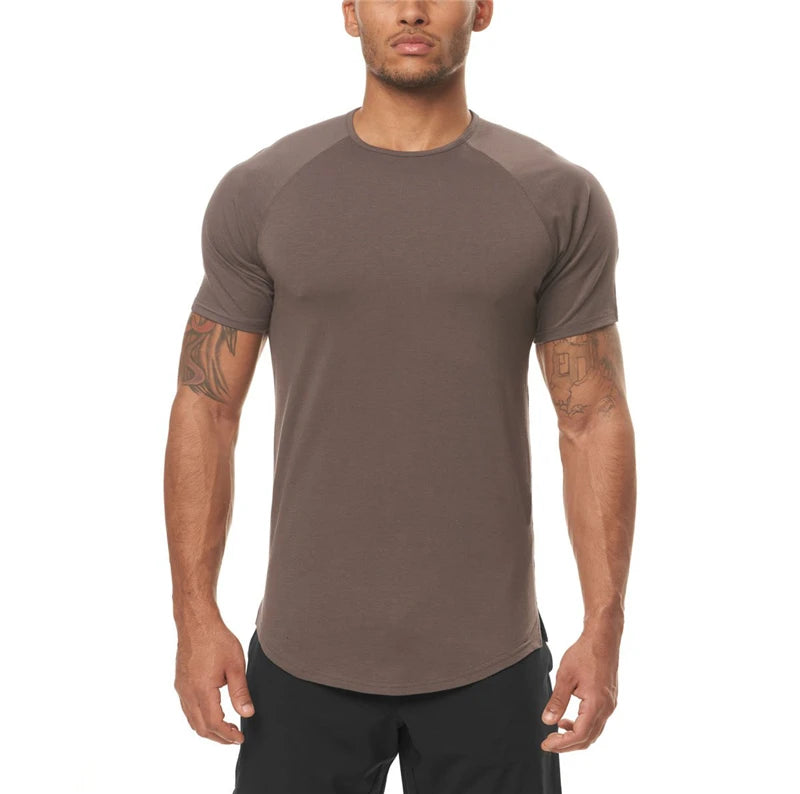 Men's Slim Fit Fitness T shirt Solid Color Gym Clothing Bodybuilding Tight T-shirt Quick Dry Sportswear Training Tee shirt Homme