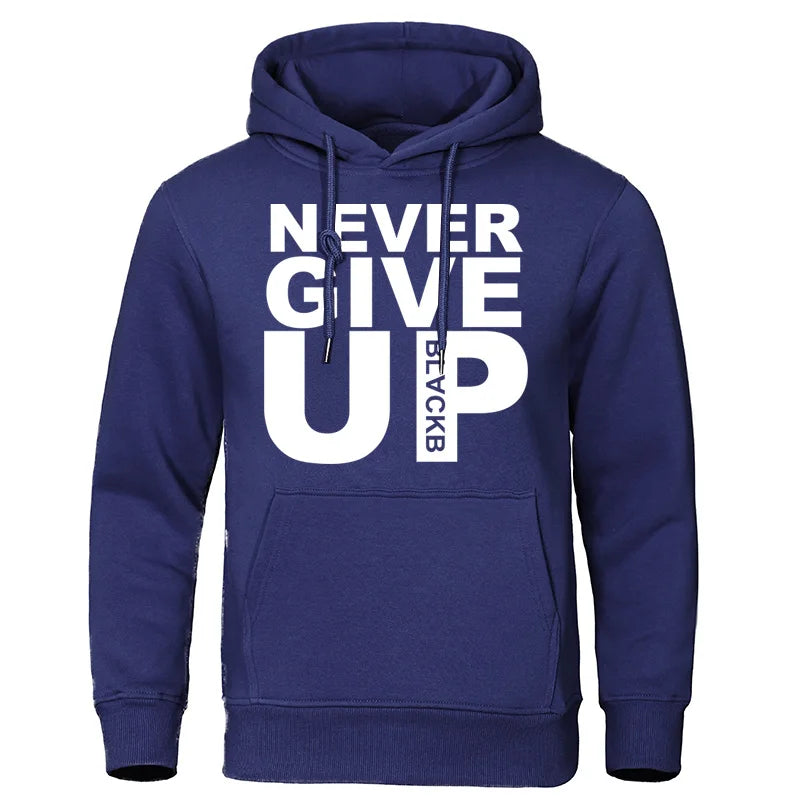 Men's Hoodies Brand Oversize Sweatshirts Soft Loose Tracksuit Never Give Up Print Autumn Winter  Fleece Pullover Hooded  Men's