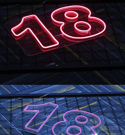 LED Neon Light Sign Number 18 Neon Wall Letters Lights Night Lamp for Room Holiday Party Decor Birthday Christmas Gift Signs