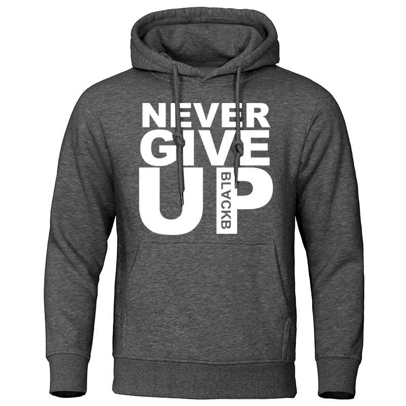 Men's Hoodies Brand Oversize Sweatshirts Soft Loose Tracksuit Never Give Up Print Autumn Winter  Fleece Pullover Hooded  Men's