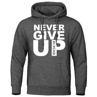 Men's Hoodies Brand Oversize Sweatshirts Soft Loose Tracksuit Never Give Up Print Autumn Winter  Fleece Pullover Hooded  Men's