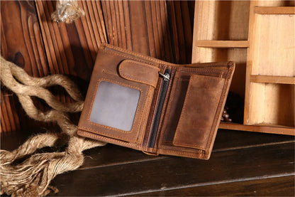 Genuine Leather Wallet for Men Mini Money Bags Short Purse Credit Card Holder Cash Coin Pocket Male Small Solid Standard Wallets