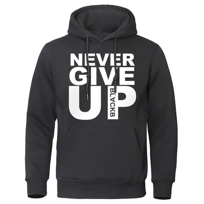 Men's Hoodies Brand Oversize Sweatshirts Soft Loose Tracksuit Never Give Up Print Autumn Winter  Fleece Pullover Hooded  Men's