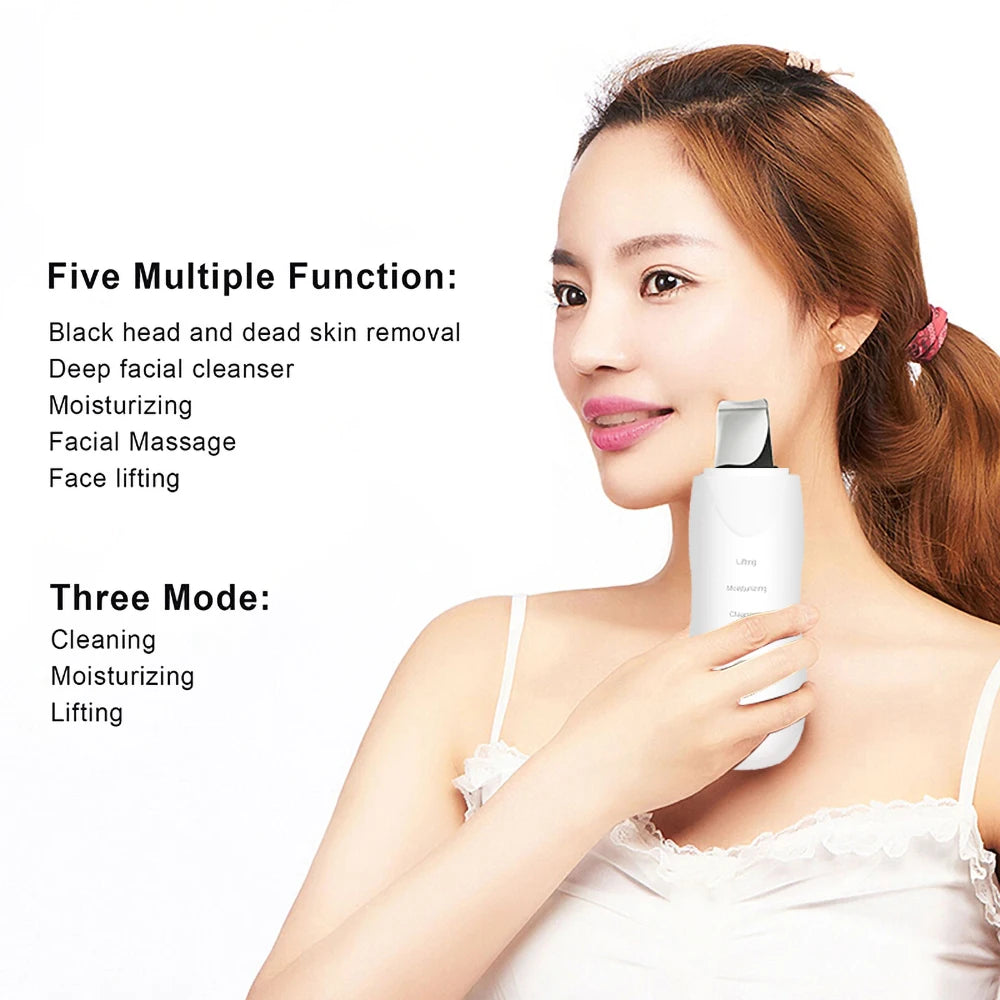 Ultrasonic Skin Scrubber Electric Ultrasonic Peeling Machine Deep Vibrate Facial Cleaner Acne Removal Blackhead Pore Cleaner