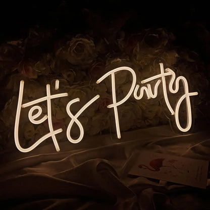 LED Neon Light Sign Lets Party Light Signs For Birthday Single Cocktail Dance Holiday Party Wall Decoration 23X10in Custom Made