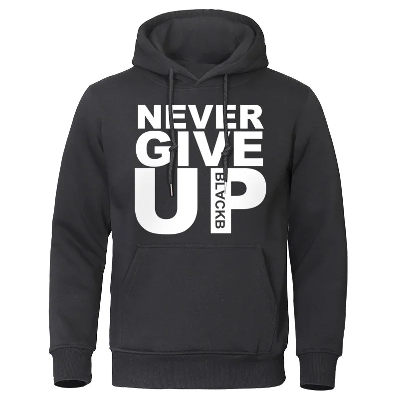 Men's Hoodies Brand Oversize Sweatshirts Soft Loose Tracksuit Never Give Up Print Autumn Winter  Fleece Pullover Hooded  Men's