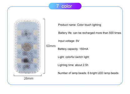 LED Touch Light Mini Wireless Car Interior Lighting Auto Roof Ceiling Reading Lamp for Door Foot Trunk Storage Box USB Charging