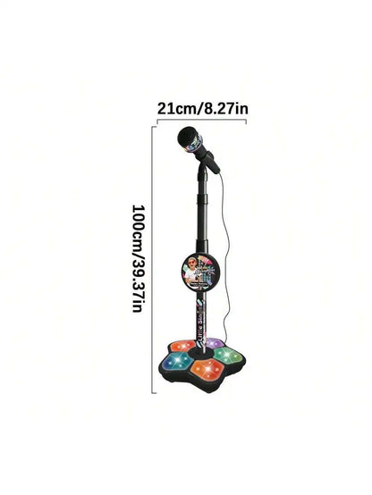 Children Singing Microphone Toy with Music Speaker Stand Light Up Karaoke Instrument for Kids Children Birthday Gift