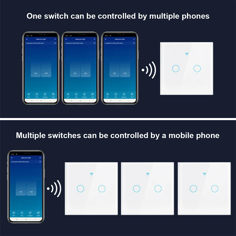 Work with Tuya WIFI Smart Home Wireless Remote Control Switch Light Wall US/EU Glass Touch Panel Voice by Alexa Google Home