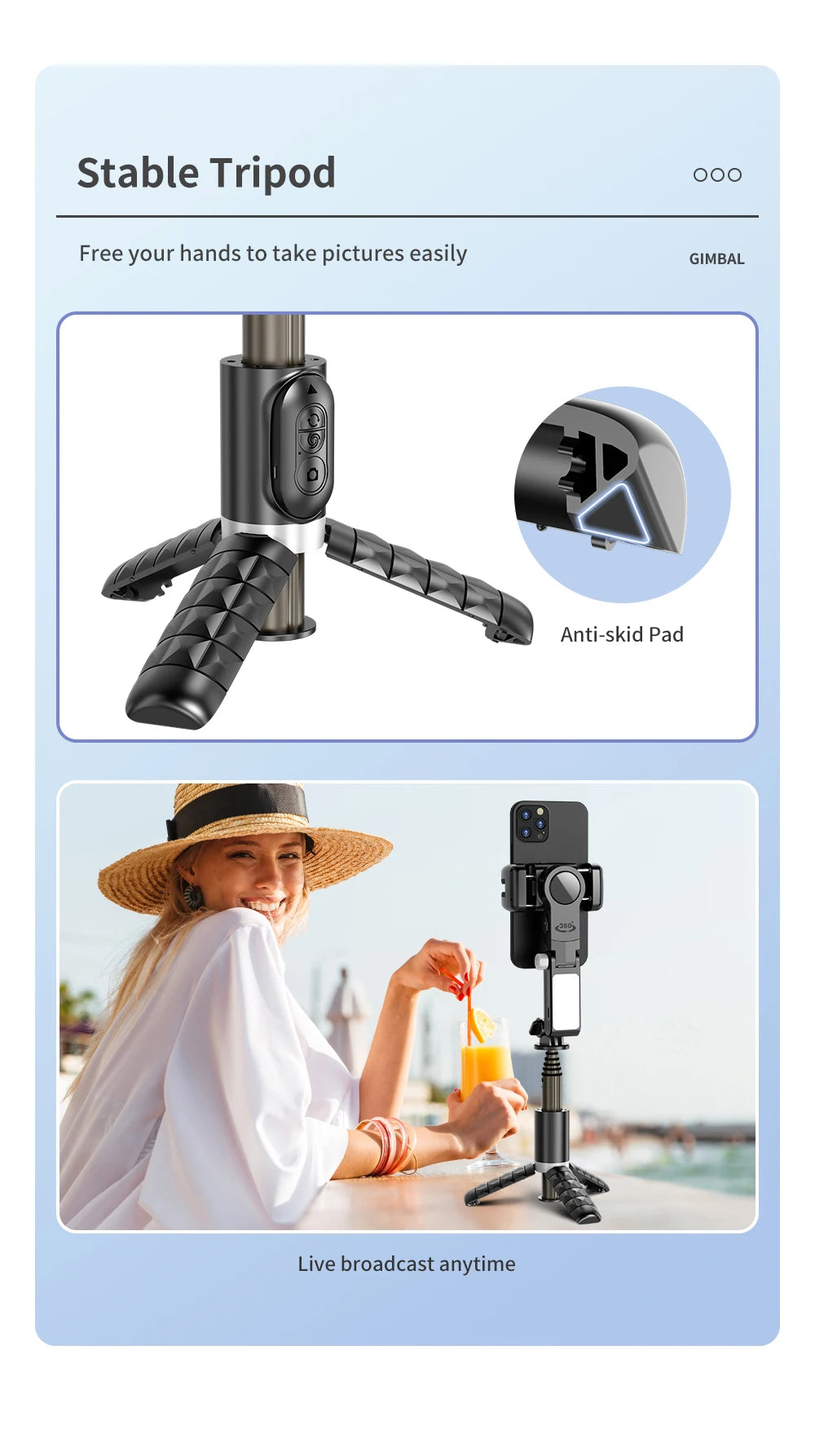 Desktop Gimbal Stabilizer 360° Rotation Smart Track Mode Selfie Stick with Remote Control for iPhone Cell Phone Smartphone