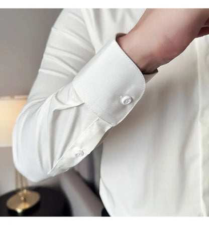 Mens Slim Fit Stand Shirt Fashion High collar Shirts Men Spring Autumn Solid Color Long Sleeve Korean Style Smart Casual Shirts